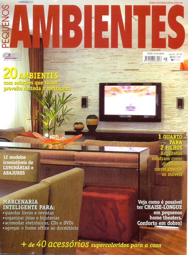 Capa da revista Pequenos Ambientes, publicação com projeto INSIDE, acervo INSIDE
