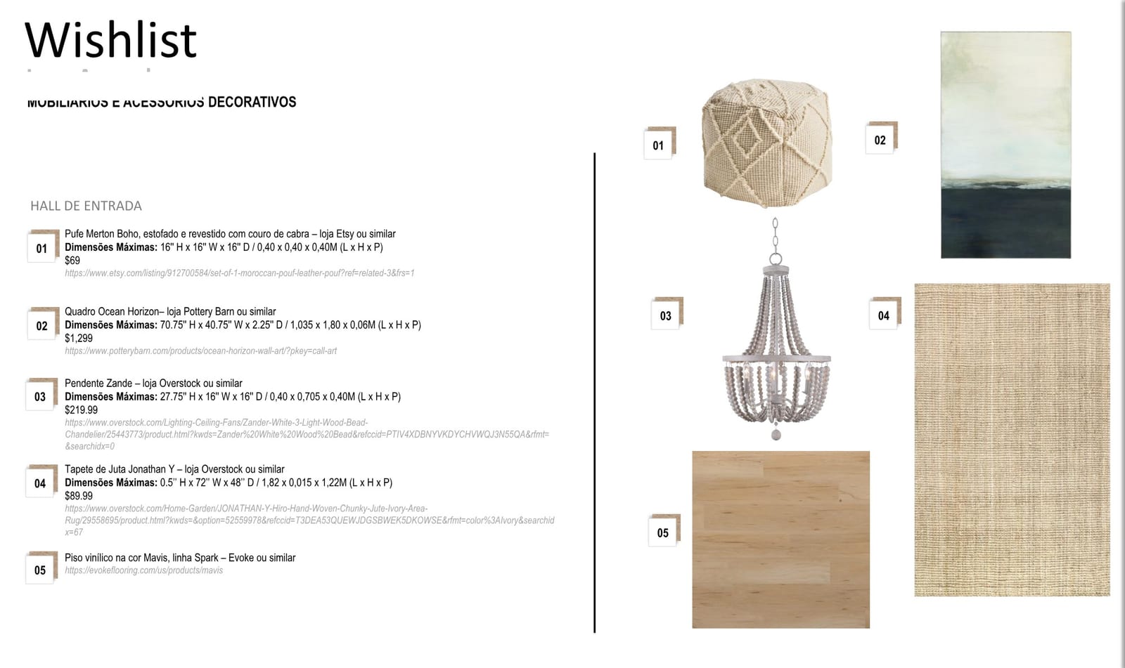 INSIDE spec sheet page 01: items, dimensions, stores and prices, Montana project